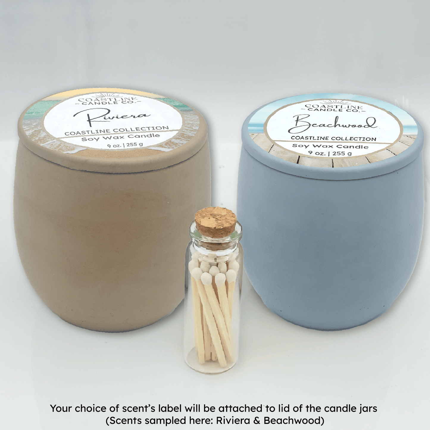 Beige & Blue 9 oz. Concrete 2 Jar Gift Set - your choice of scent with match stick bottle