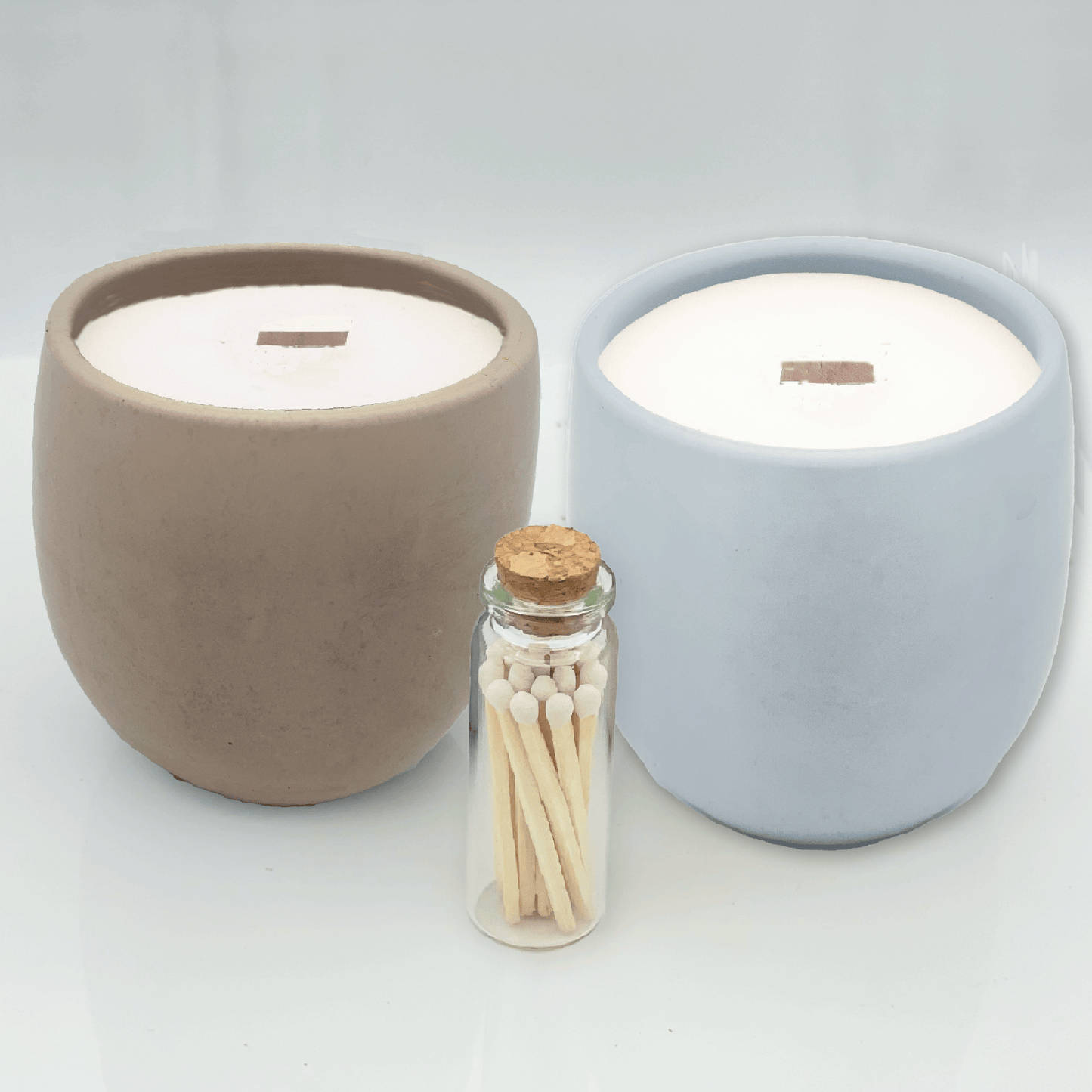 Beige & Blue 9 oz. Concrete 2 Jar Gift Set - your choice of scent with match stick bottle