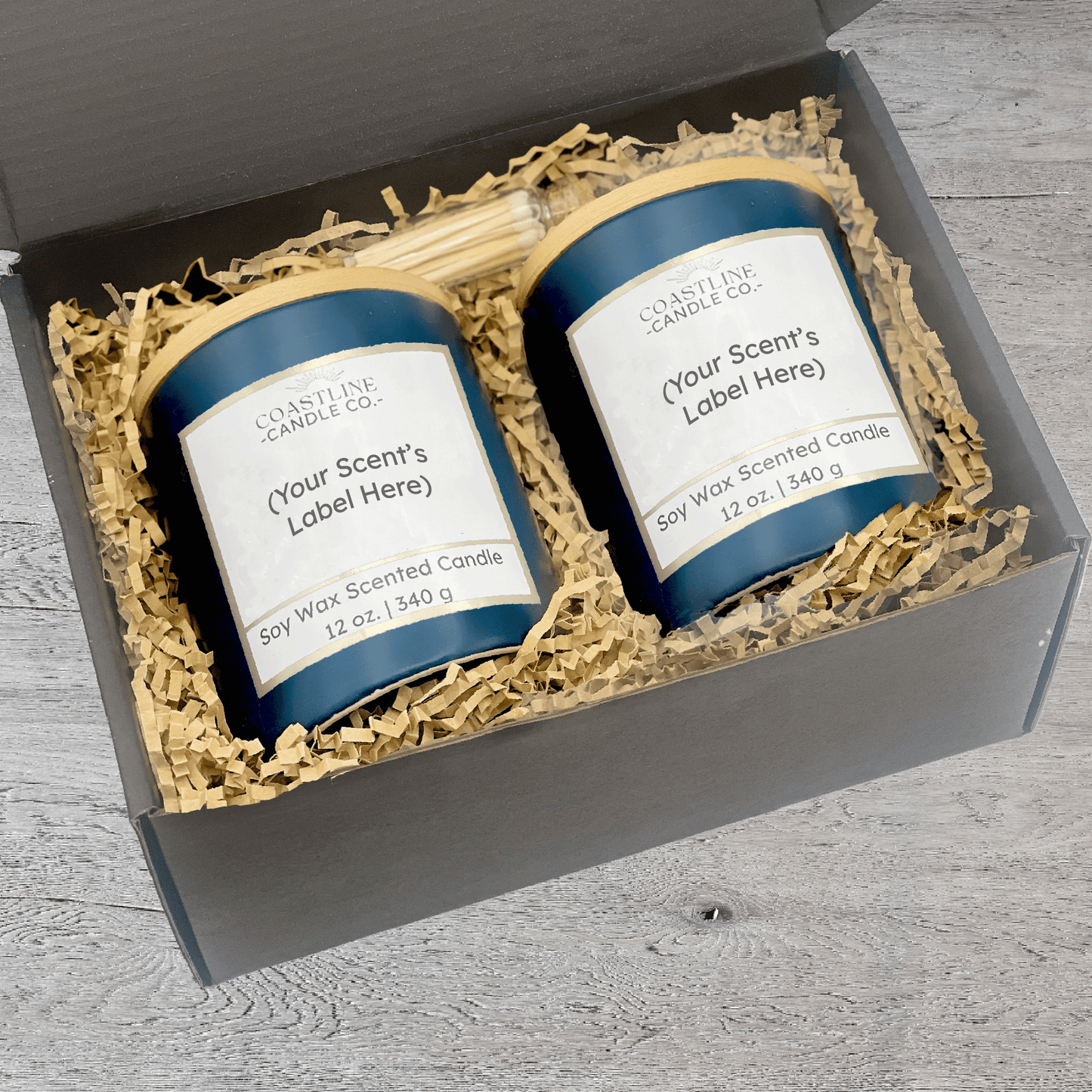 Blue 12 oz. Two Jar Gift Set - your choice of scent with match stick bottle