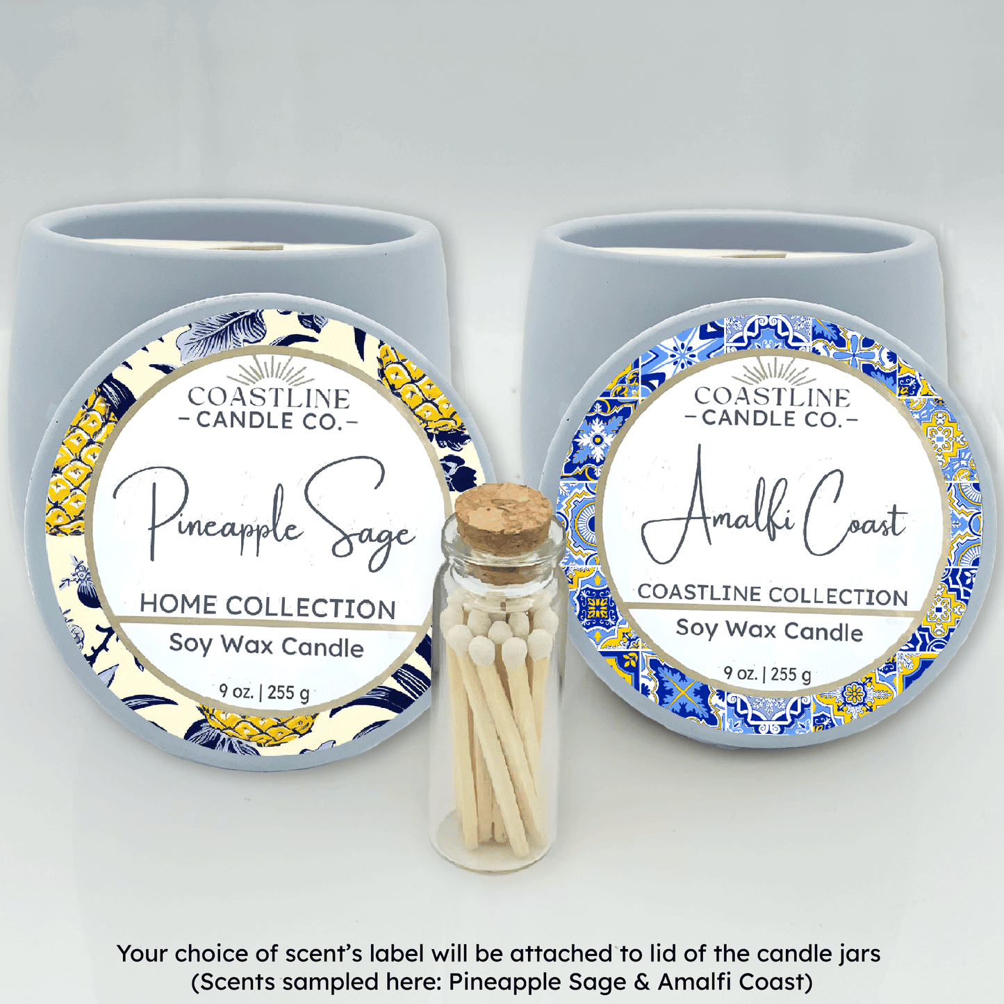 Blue 9 oz. Concrete 2 Jar Gift Set - your choice of scent with match stick bottle