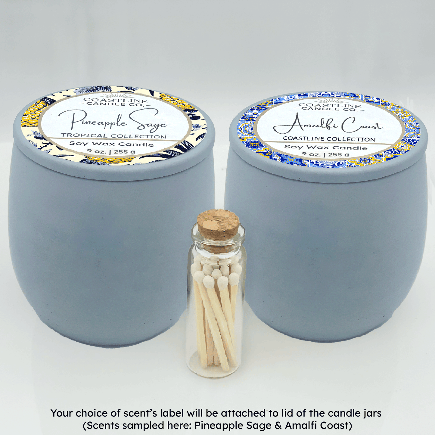 Blue 9 oz. Concrete 2 Jar Gift Set - your choice of scent with match stick bottle