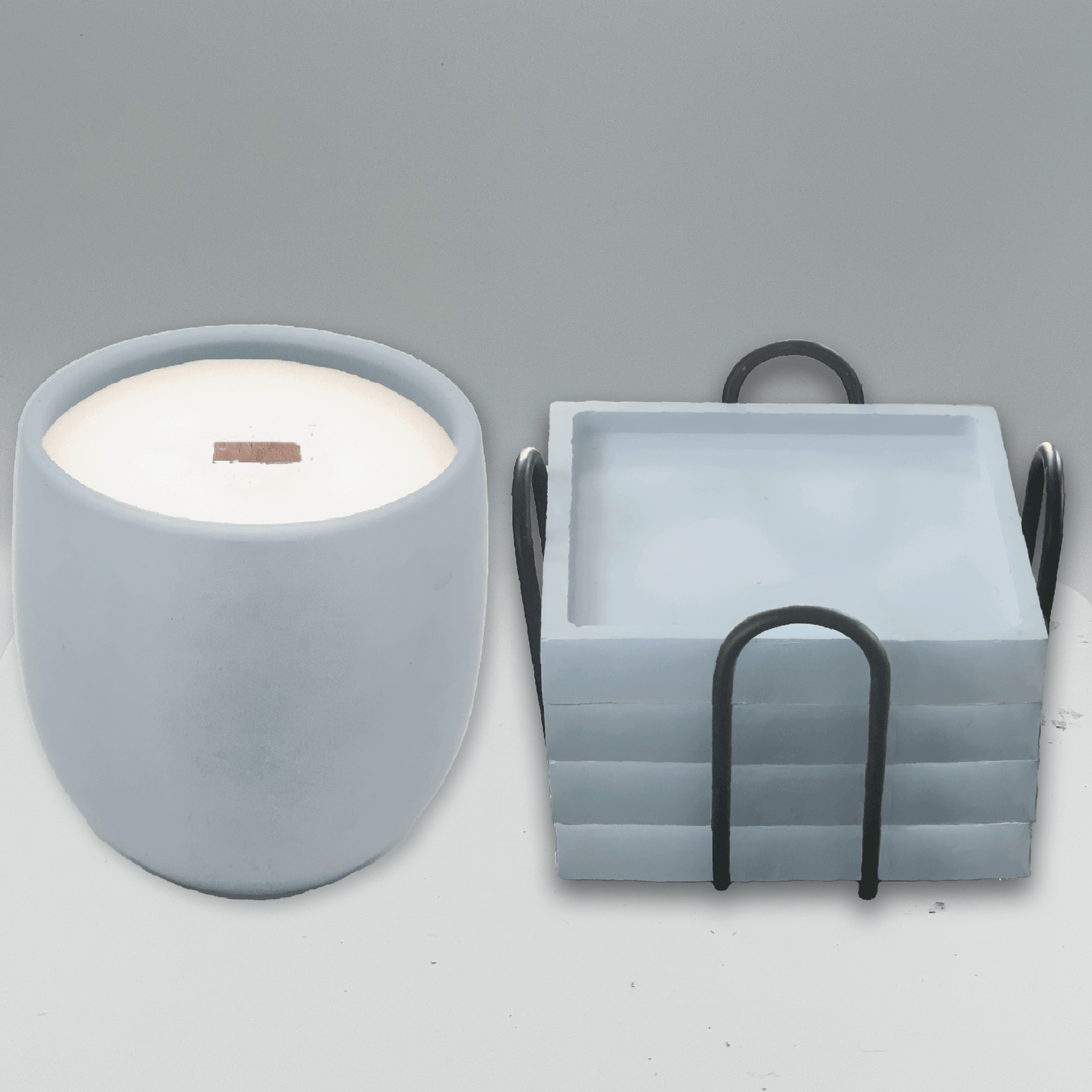 Blue Concrete Candle & Coasters with Holder Gift Set - your choice of scent