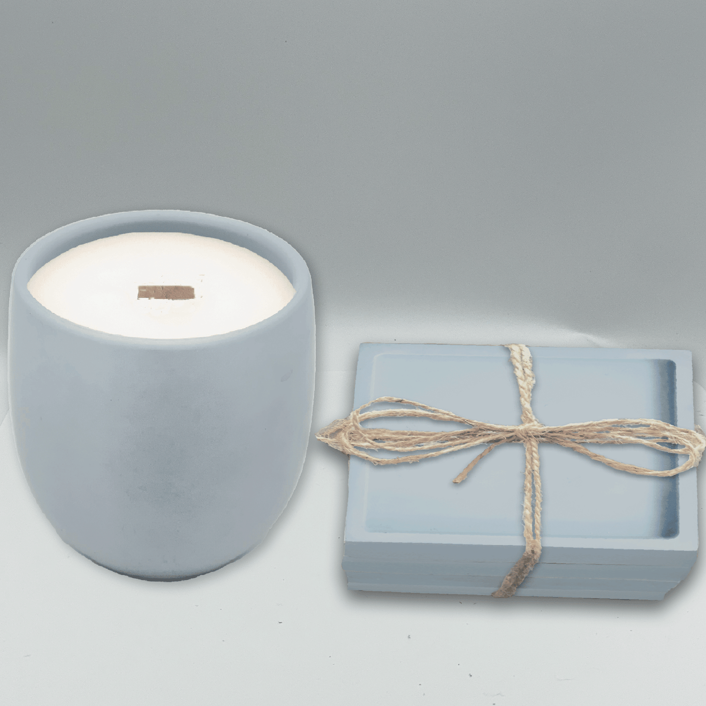 Blue Concrete Candle & Set of 4 Coasters Gift Set - your choice of scent