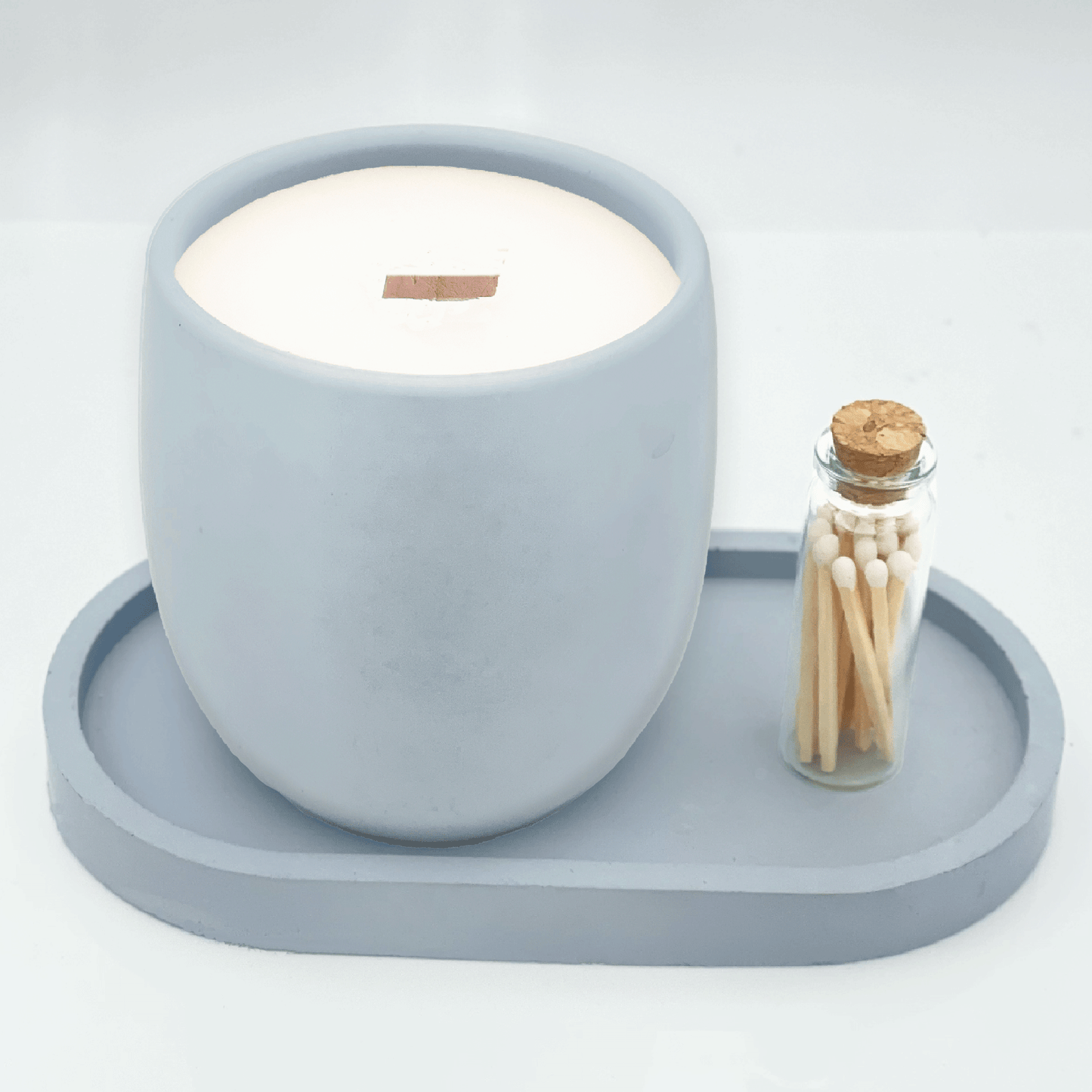 Blue 9 oz. Concrete Candle & Tray Gift Set - your choice of scent with match stick bottle