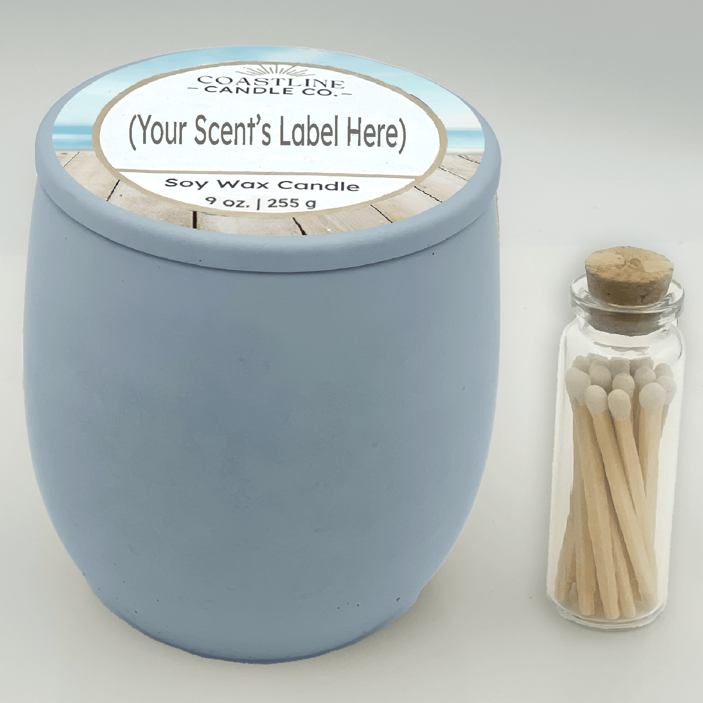 Blue 9 oz. Concrete Jar Gift Set - your choice of scent with match stick bottle