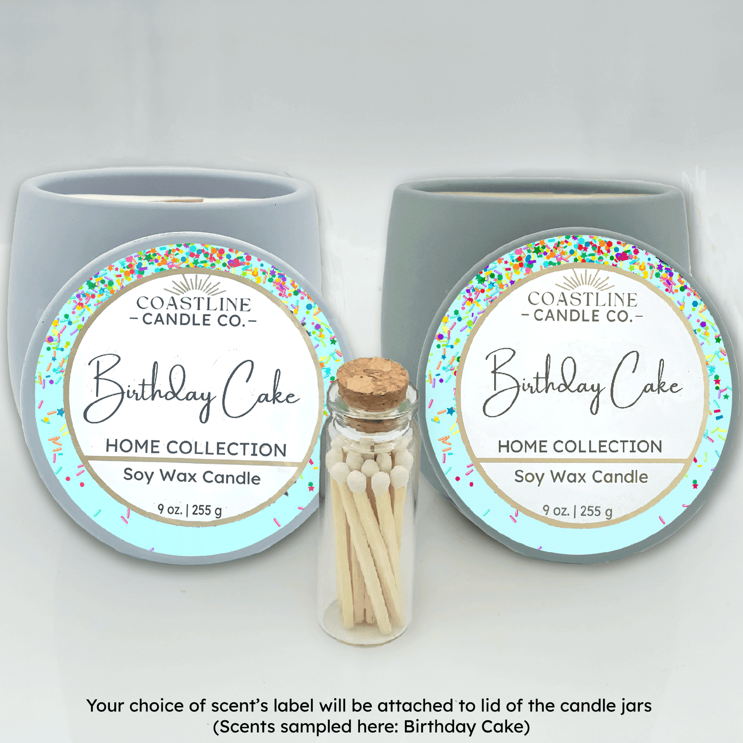 Blue & Green 9 oz. Concrete 2 Jar Gift Set - your choice of scent with match stick bottle