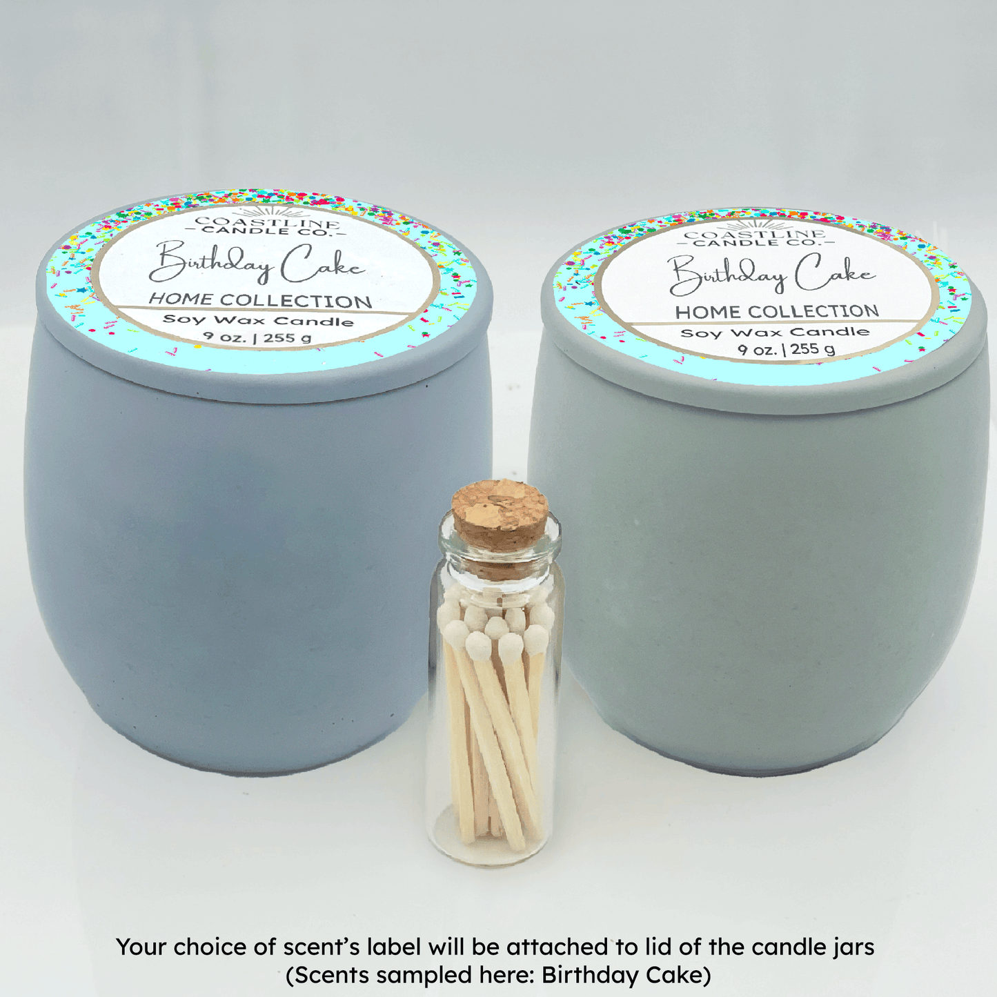 Blue & Green 9 oz. Concrete 2 Jar Gift Set - your choice of scent with match stick bottle