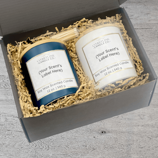 Blue & White 12 oz. Two Jar Gift Set - your choice of scent with match stick bottle