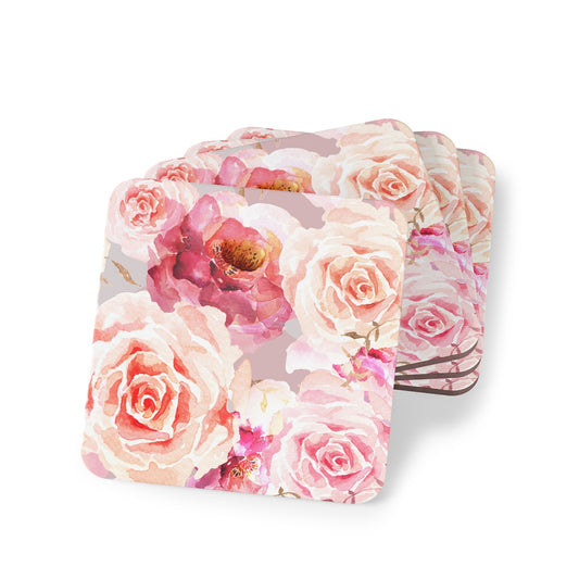 Bohemian Rose Coasters Hardboard Back - 4 Pack