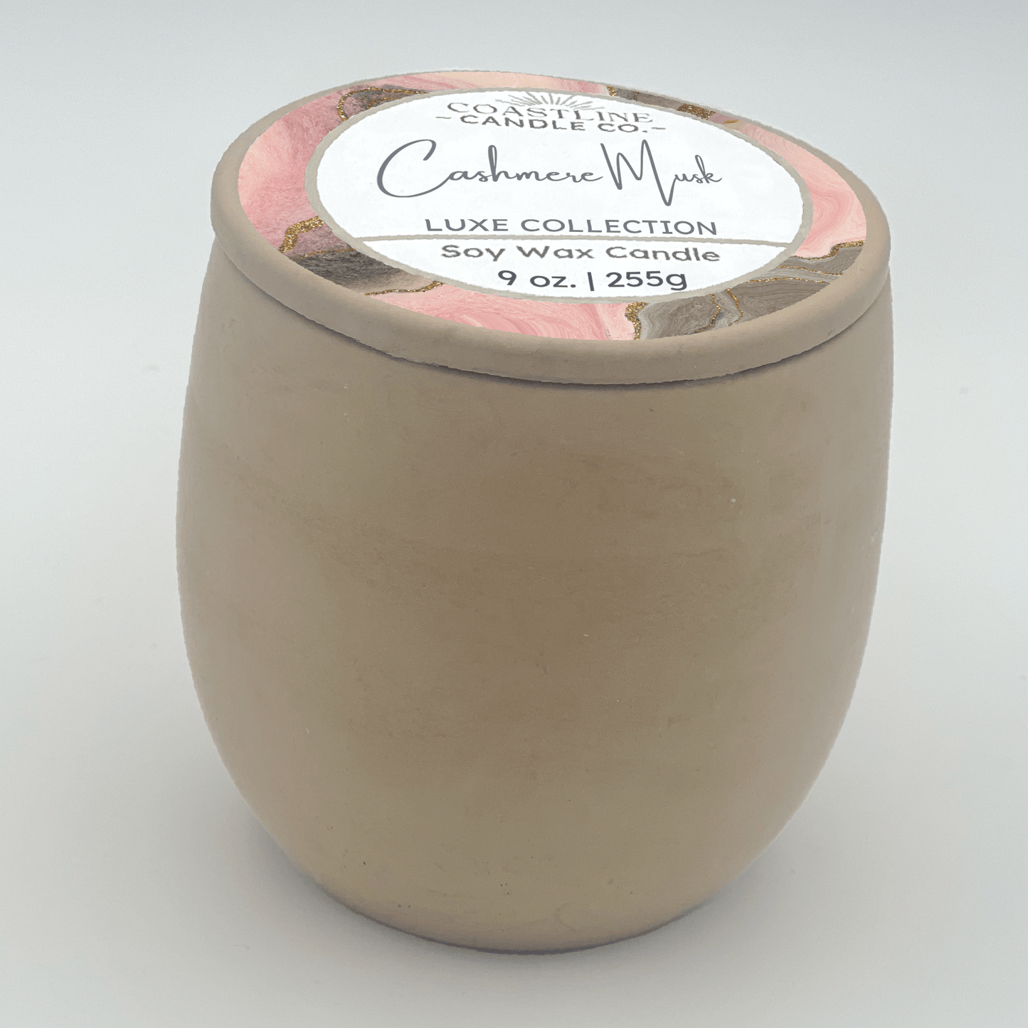 Cashmere Musk Soy Wax Candle - Luxe Collection in 9 oz. Beige Concrete Jar