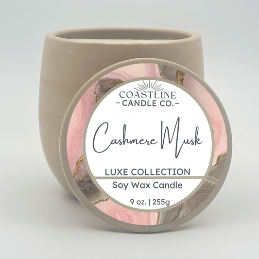 Cashmere Musk Soy Wax Candle - Luxe Collection in 9 oz. Beige Concrete Jar