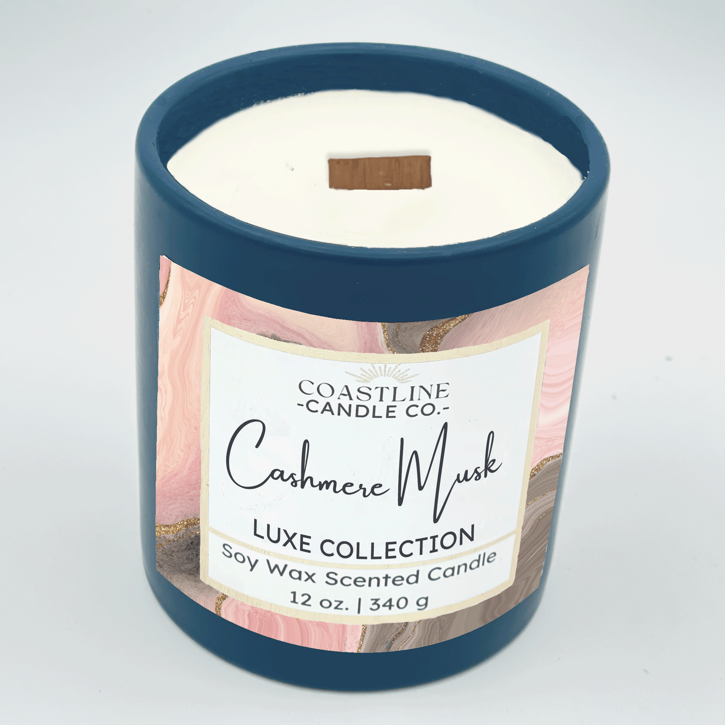 Cashmere Musk Soy Wax Candle - Luxe Collection in 12 oz. Denim Blue Jar