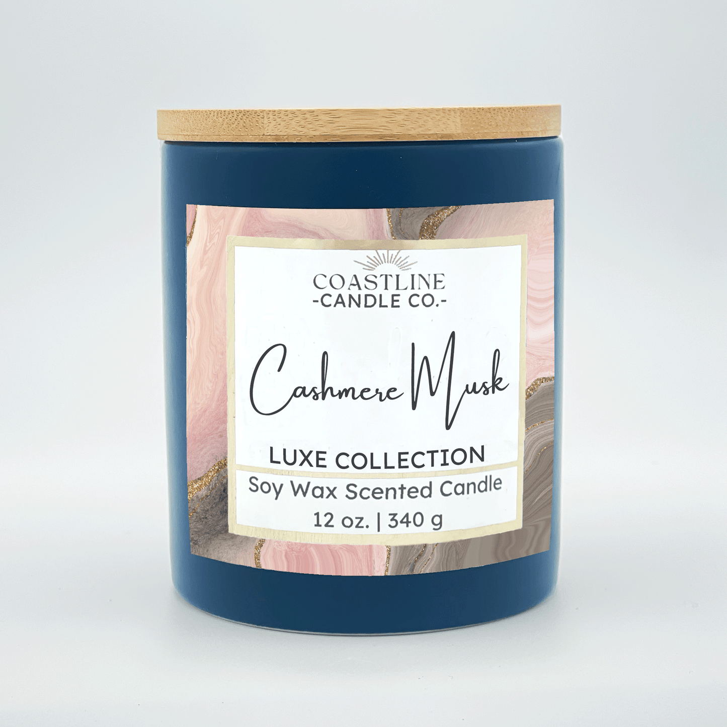 Cashmere Musk Soy Wax Candle - Luxe Collection in 12 oz. Denim Blue Jar