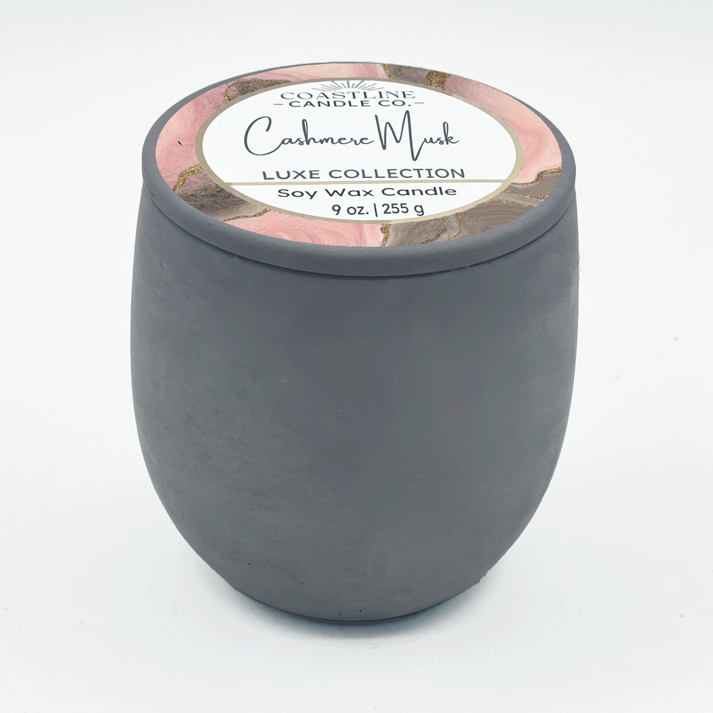 Cashmere Musk Soy Wax Candle - Luxe Collection in 9 oz. Gray Concrete Jar