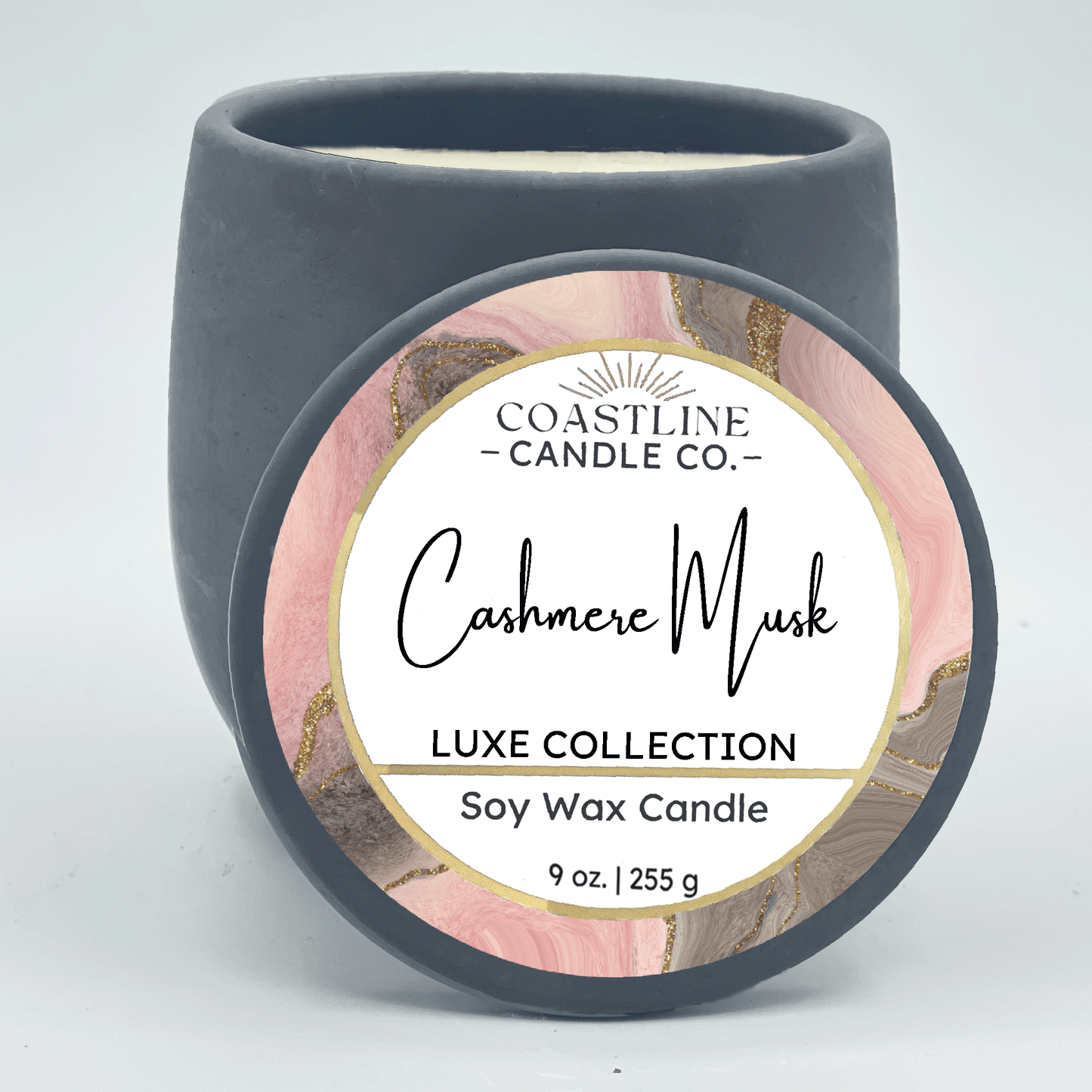 Cashmere Musk Soy Wax Candle - Luxe Collection in 9 oz. Gray Concrete Jar