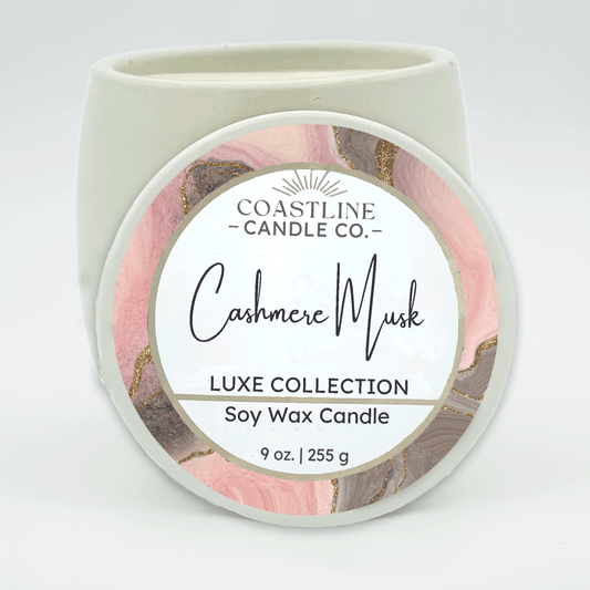 Cashmere Musk Soy Wax Candle - Luxe Collection in 9 oz. White Concrete Jar