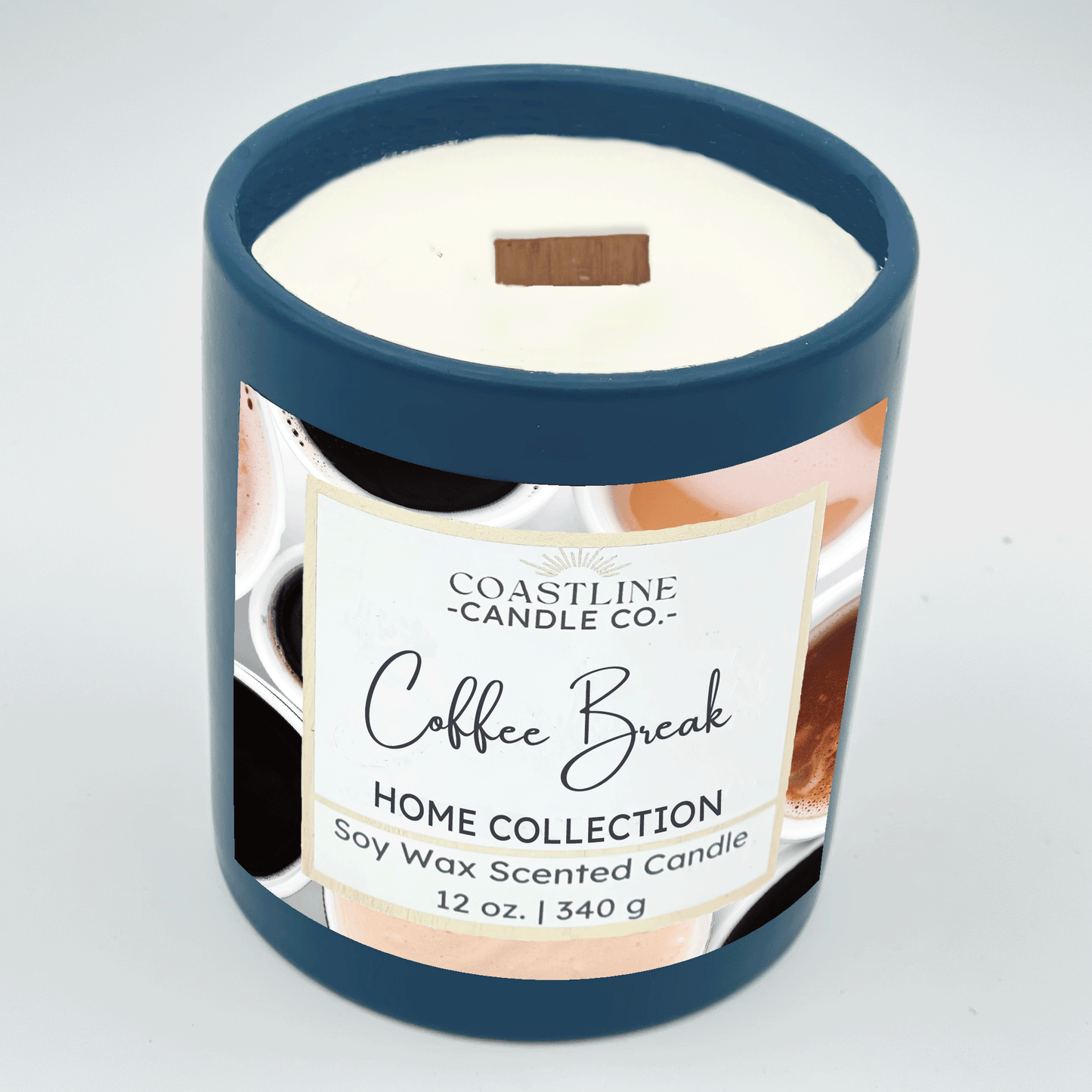 Coffee Break Soy Wax Candle - Home Collection in 12 oz. Denim Blue Jar