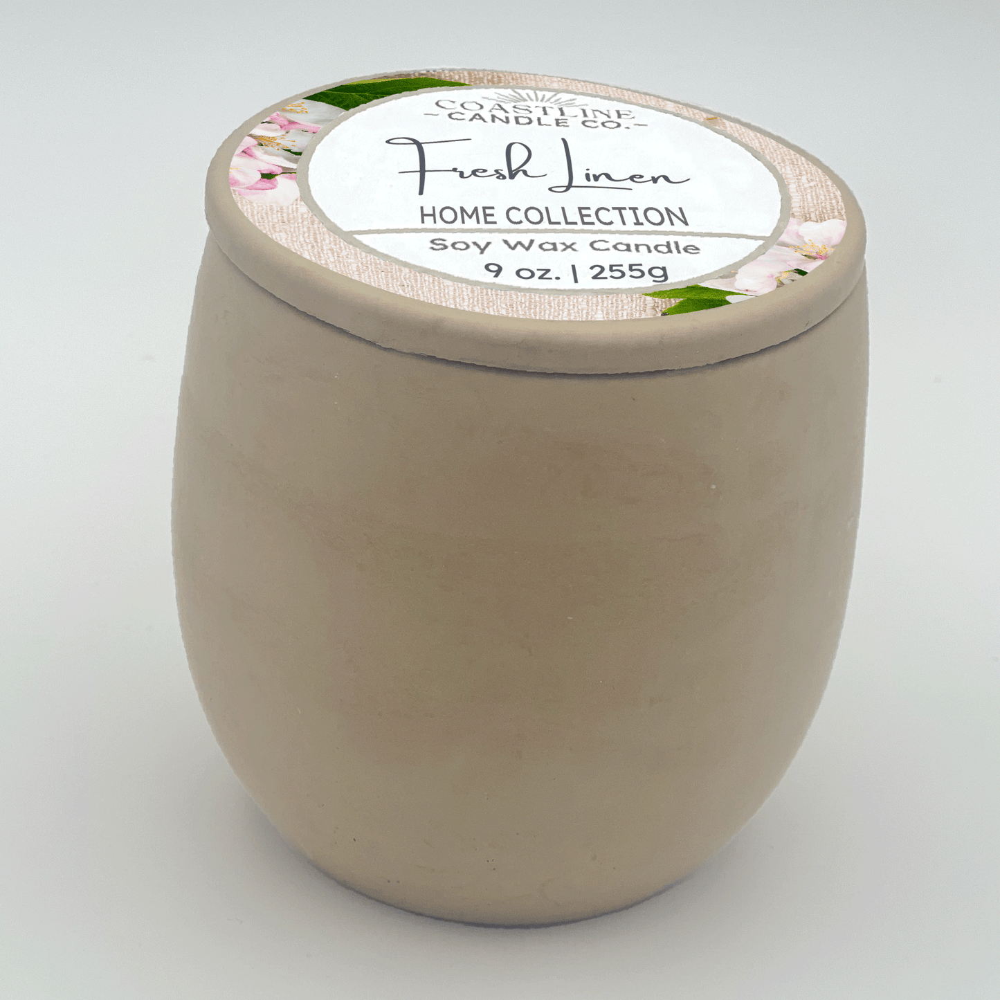 Fresh Linen Soy Wax Candle - Home Collection in 9 oz. Beige Concrete Jar