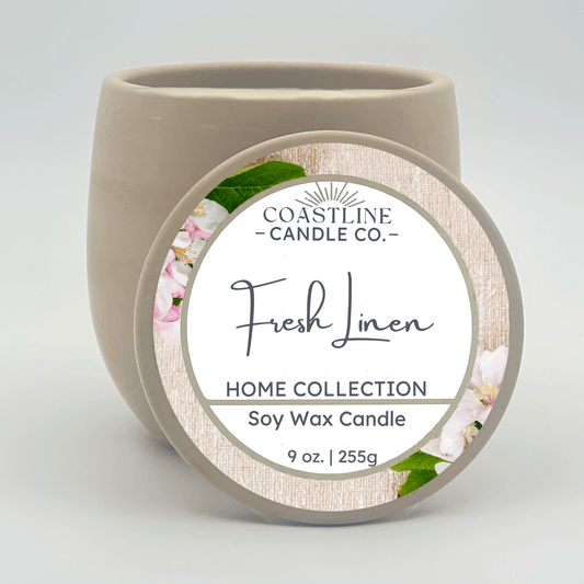 Fresh Linen Soy Wax Candle - Home Collection in 9 oz. Beige Concrete Jar