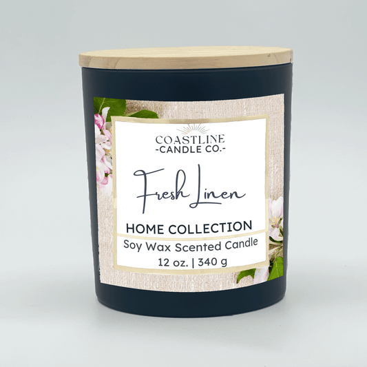 Fresh Linen Soy Wax Candle - Home Collection in 12 oz. Black Jar