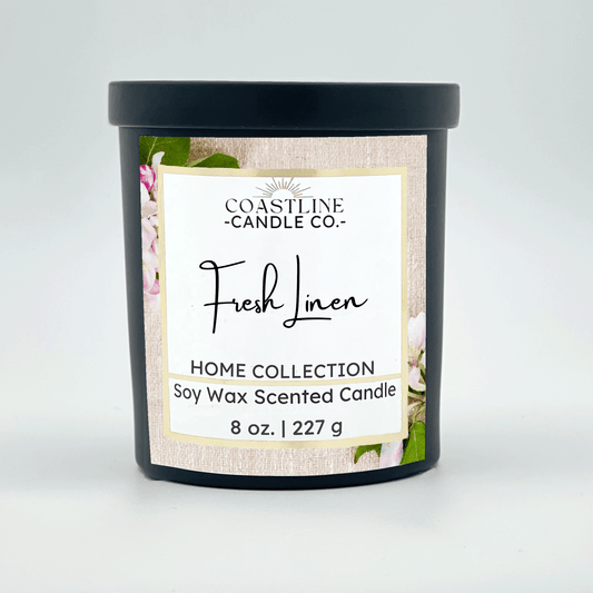 Fresh Linen Soy Wax Candle - Home Collection in 8 oz. Black Jar