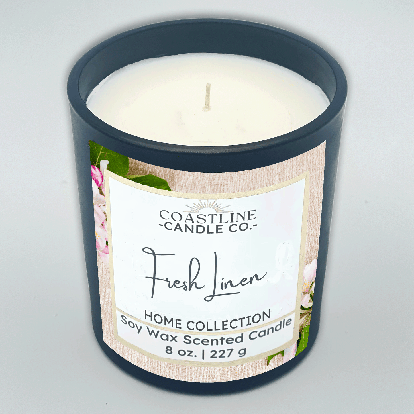 Fresh Linen Soy Wax Candle - Home Collection in 8 oz. Black Jar