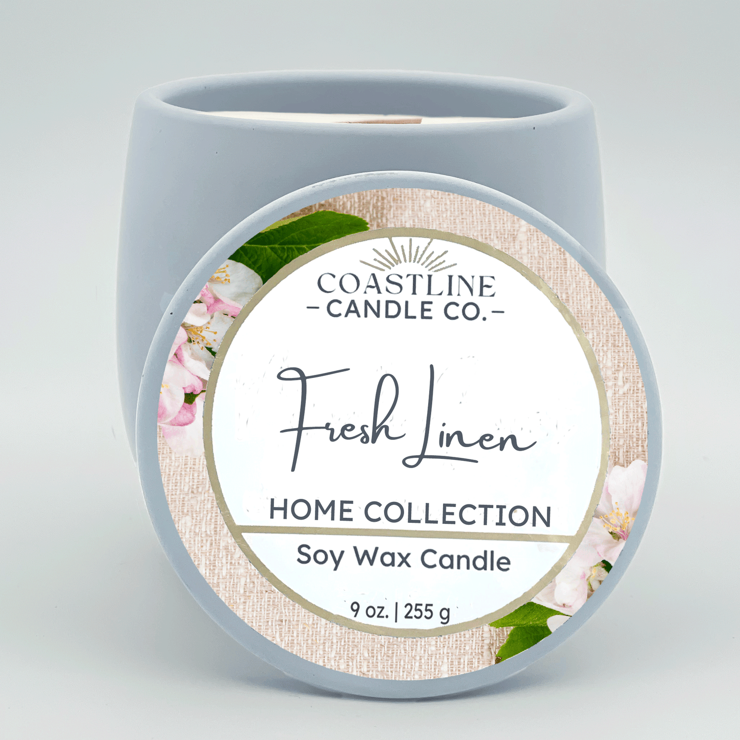 Fresh Linen Soy Wax Candle - Home Collection in 9 oz. Light Blue Concrete Jar