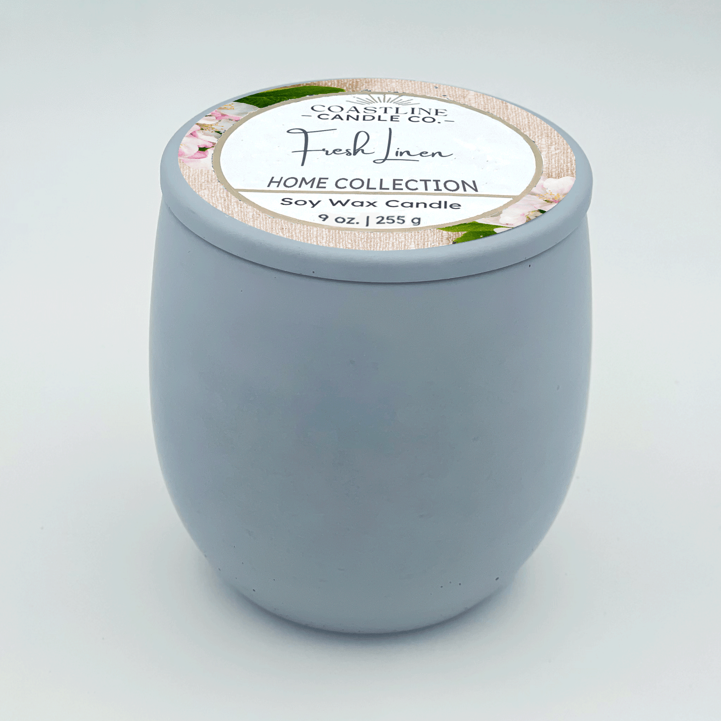 Fresh Linen Soy Wax Candle - Home Collection in 9 oz. Light Blue Concrete Jar