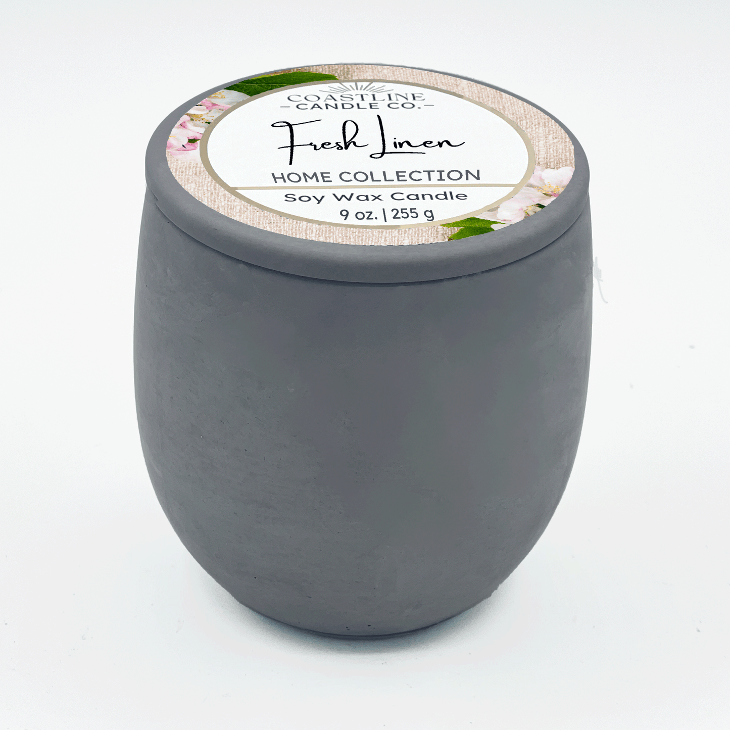 Fresh Linen Soy Wax Candle - Home Collection in 9 oz. Gray Concrete Jar