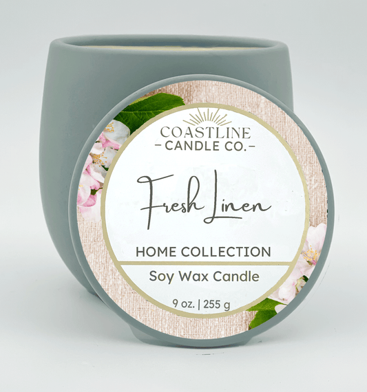 Fresh Linen Soy Wax Candle - Home Collection in 9 oz. Green Concrete Jar