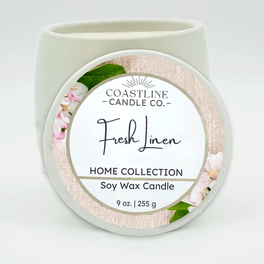 Fresh Linen Soy Wax Candle - Home Collection in 9 oz. White Concrete Jar