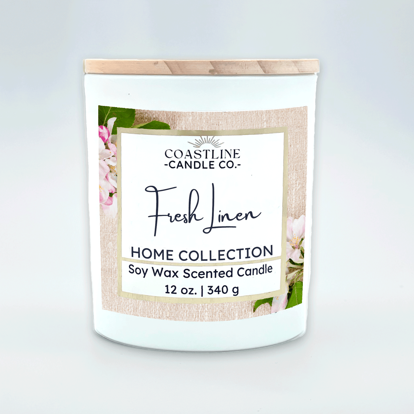 Fresh Linen Soy Wax Candle - Home Collection in 12 oz. White Jar