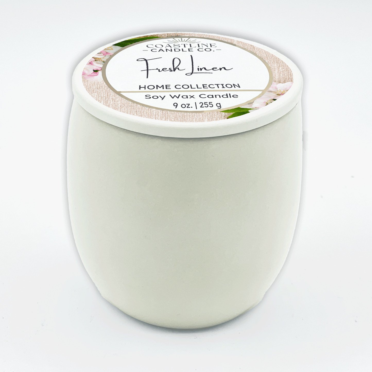 Fresh Linen Soy Wax Candle - Home Collection in 9 oz. White Concrete Jar