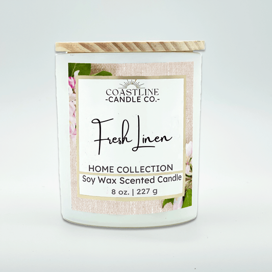 Fresh Linen Soy Wax Candle - Home Collection in 8 oz. White Jar