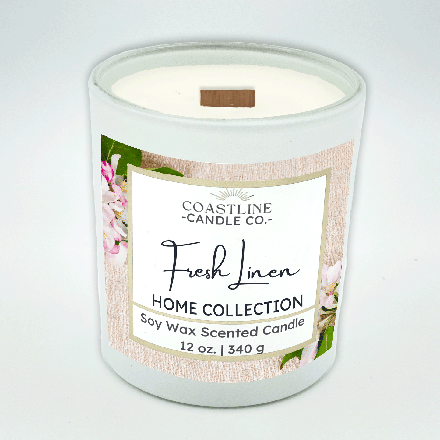 Fresh Linen Soy Wax Candle - Home Collection in 12 oz. White Jar