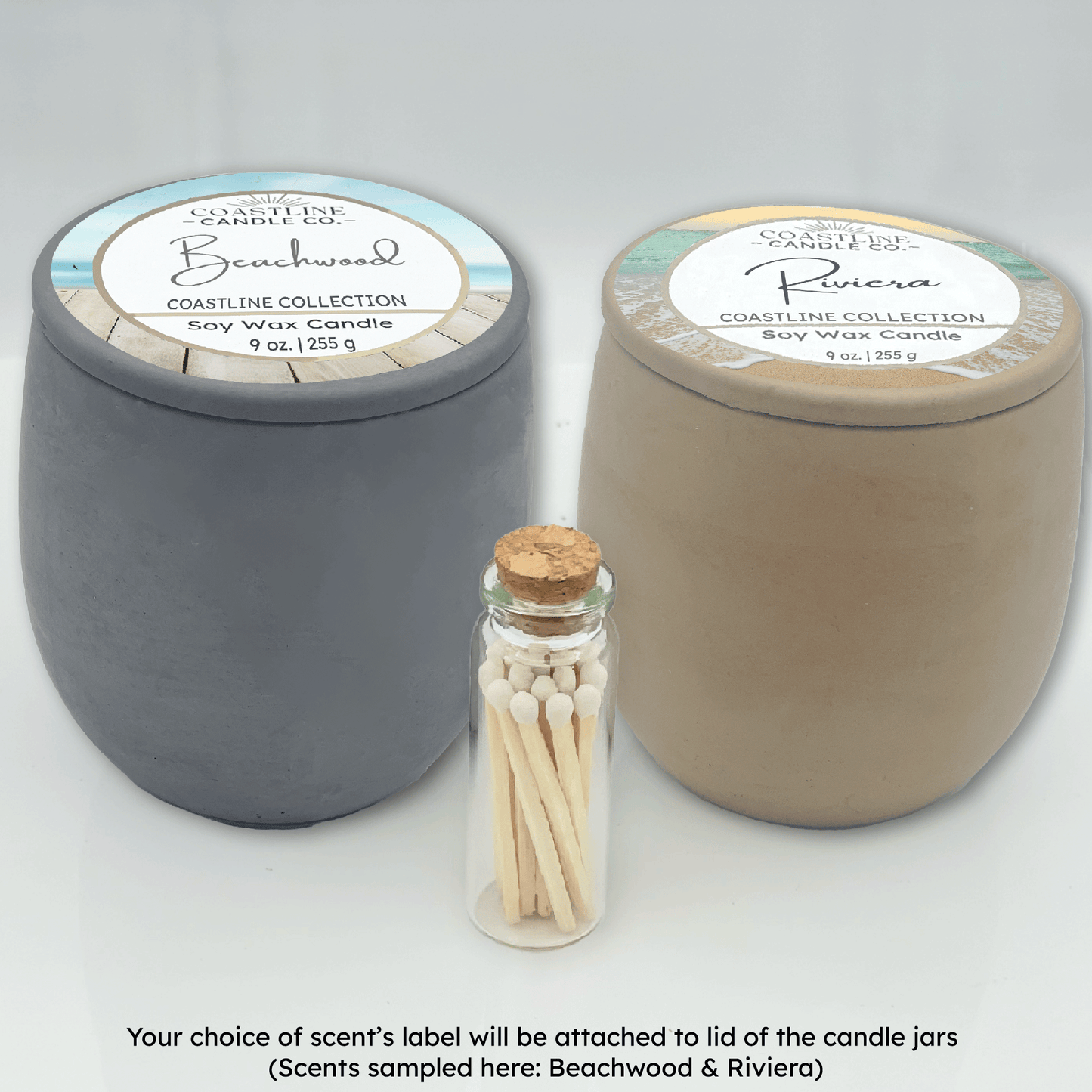 Gray & Beige 9 oz. Concrete 2 Jar Gift Set - your choice of scent with match stick bottle