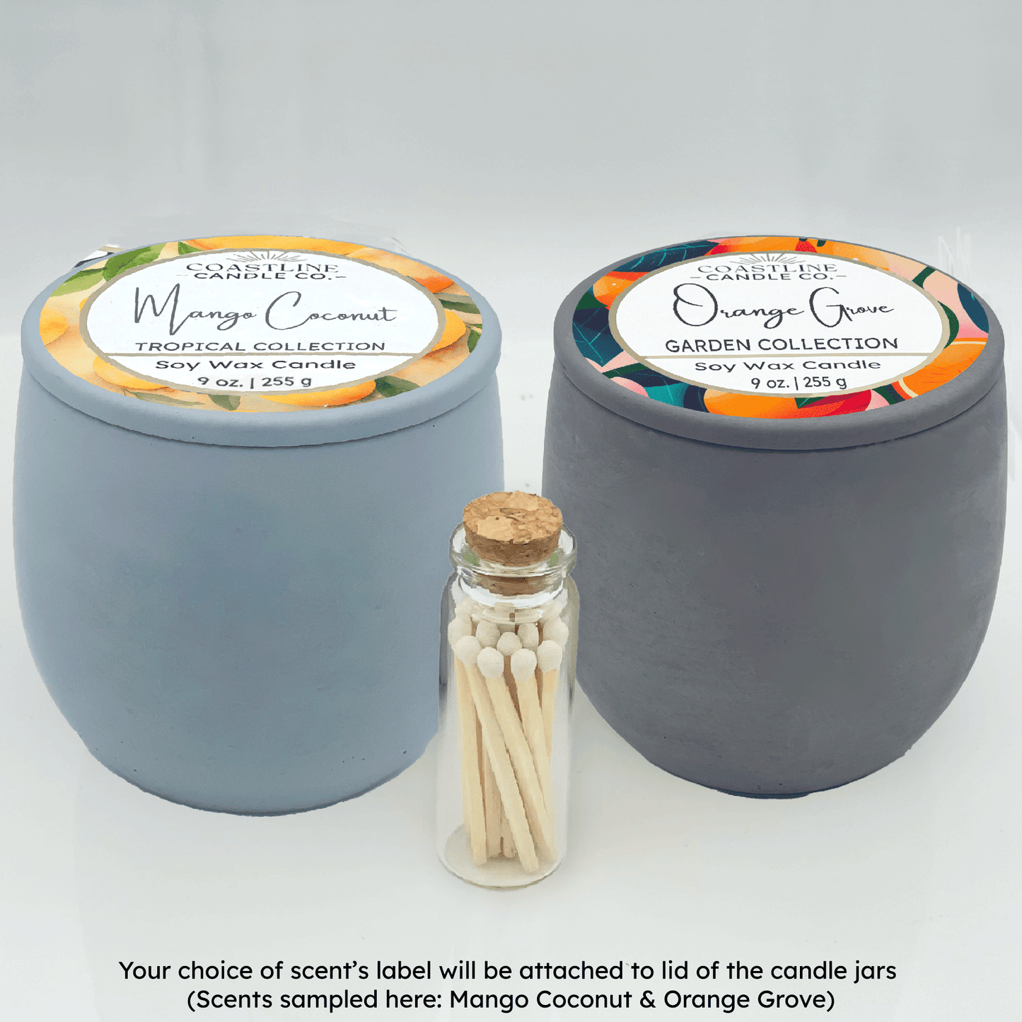 Gray & Blue 9 oz. Concrete 2 Jar Gift Set - your choice of scent with match stick bottle