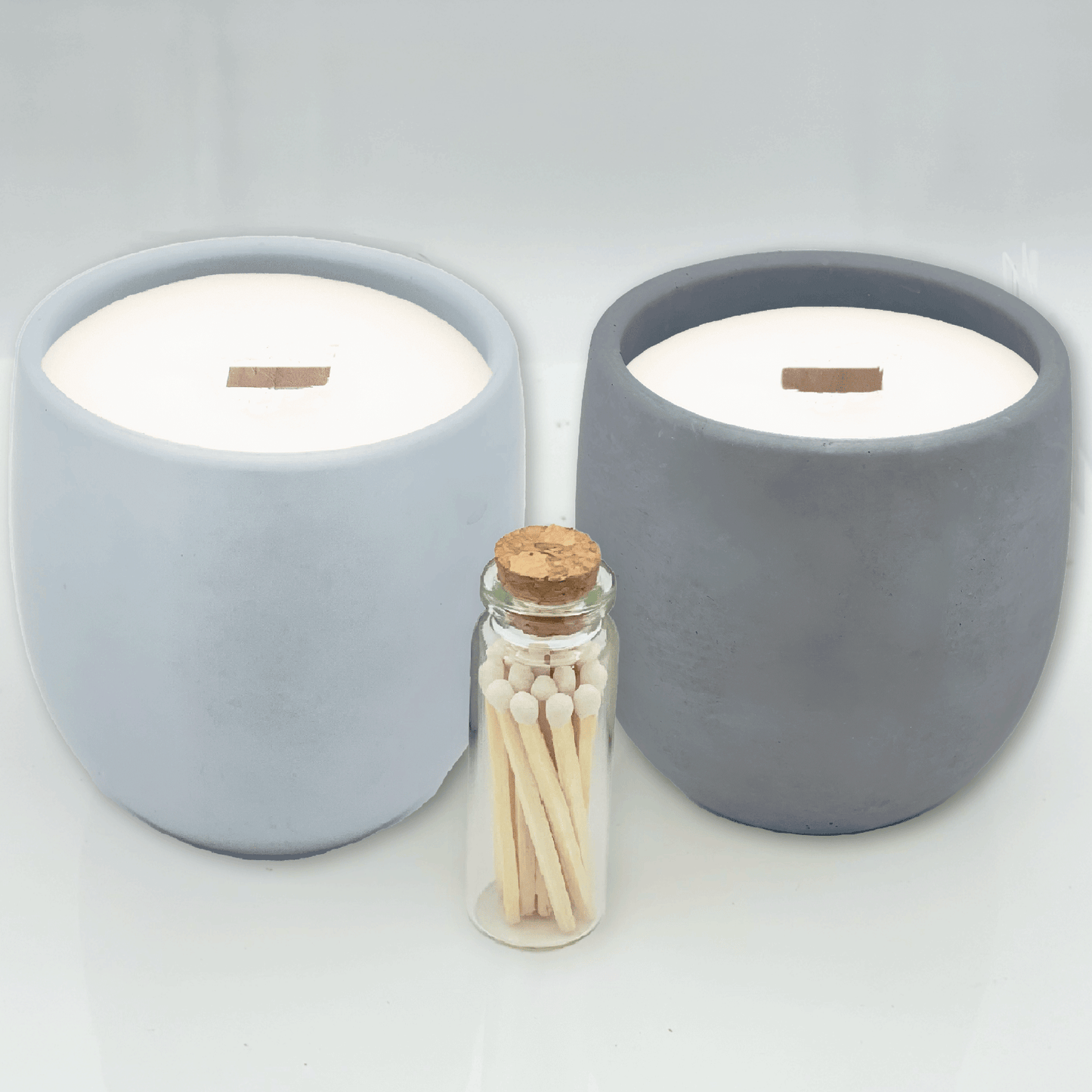 Gray & Blue 9 oz. Concrete 2 Jar Gift Set - your choice of scent with match stick bottle