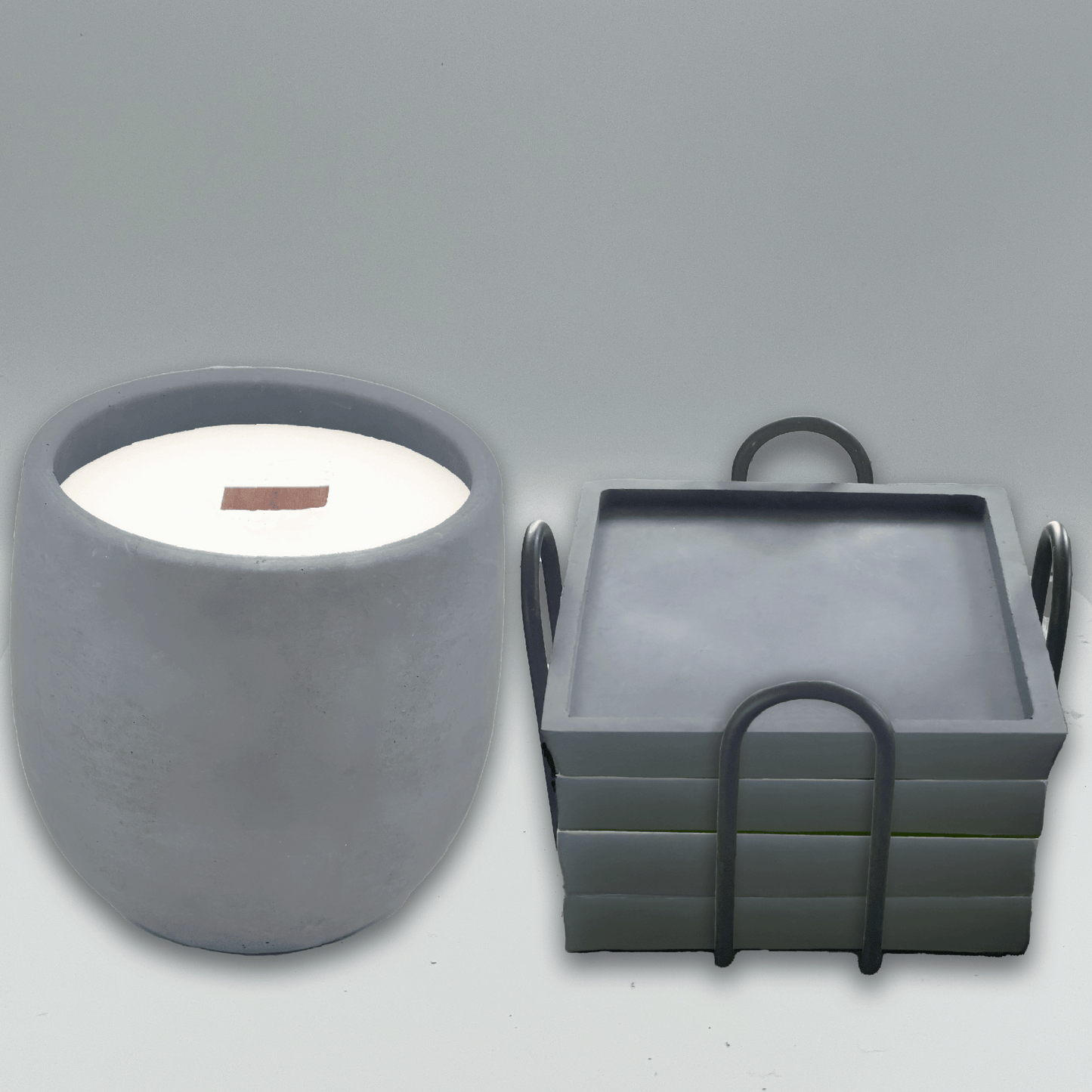 Gray Concrete Candle & Coasters with Holder Gift Set - your choice of scent