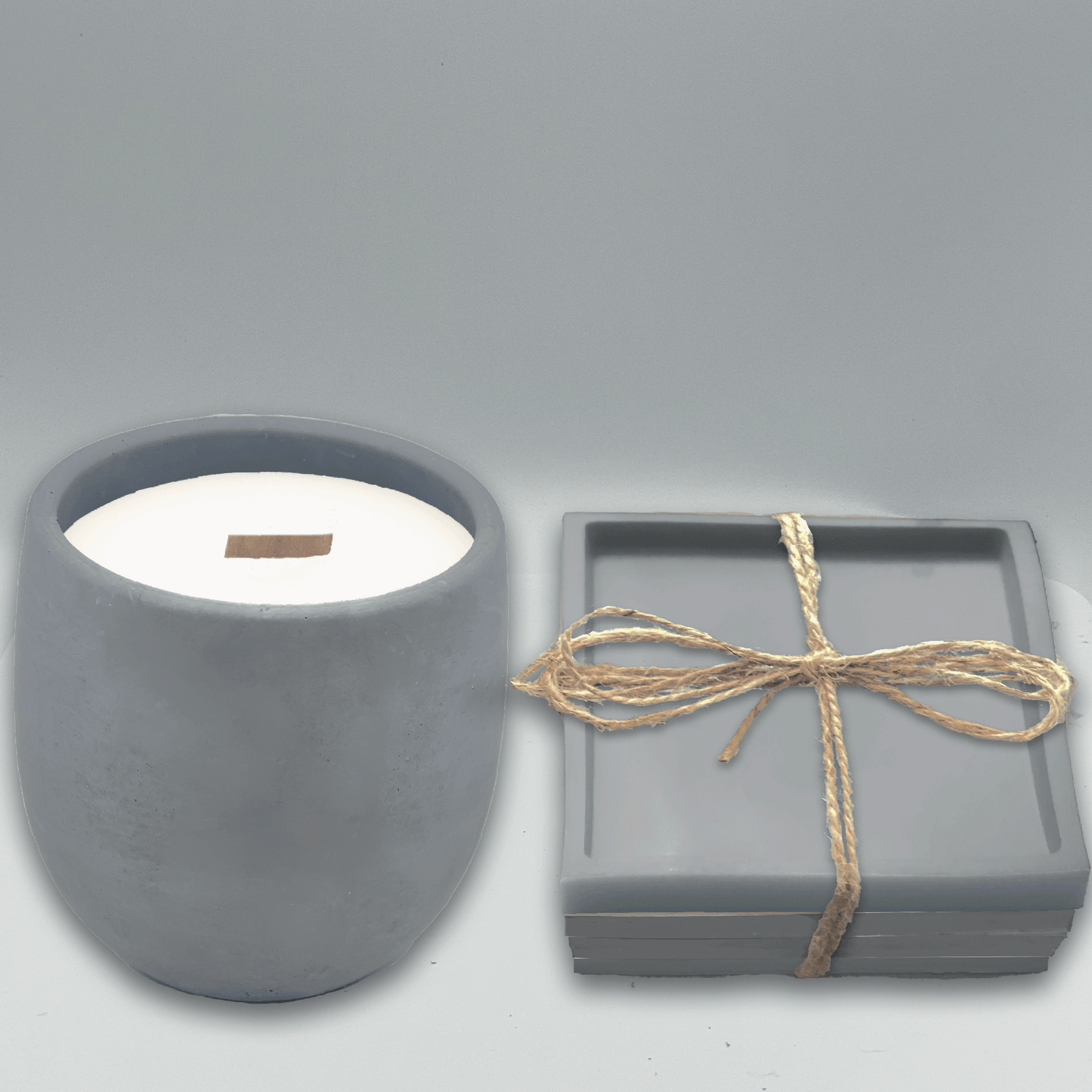 Gray Concrete Candle & Set of 4 Coasters Gift Set - your choice of scent