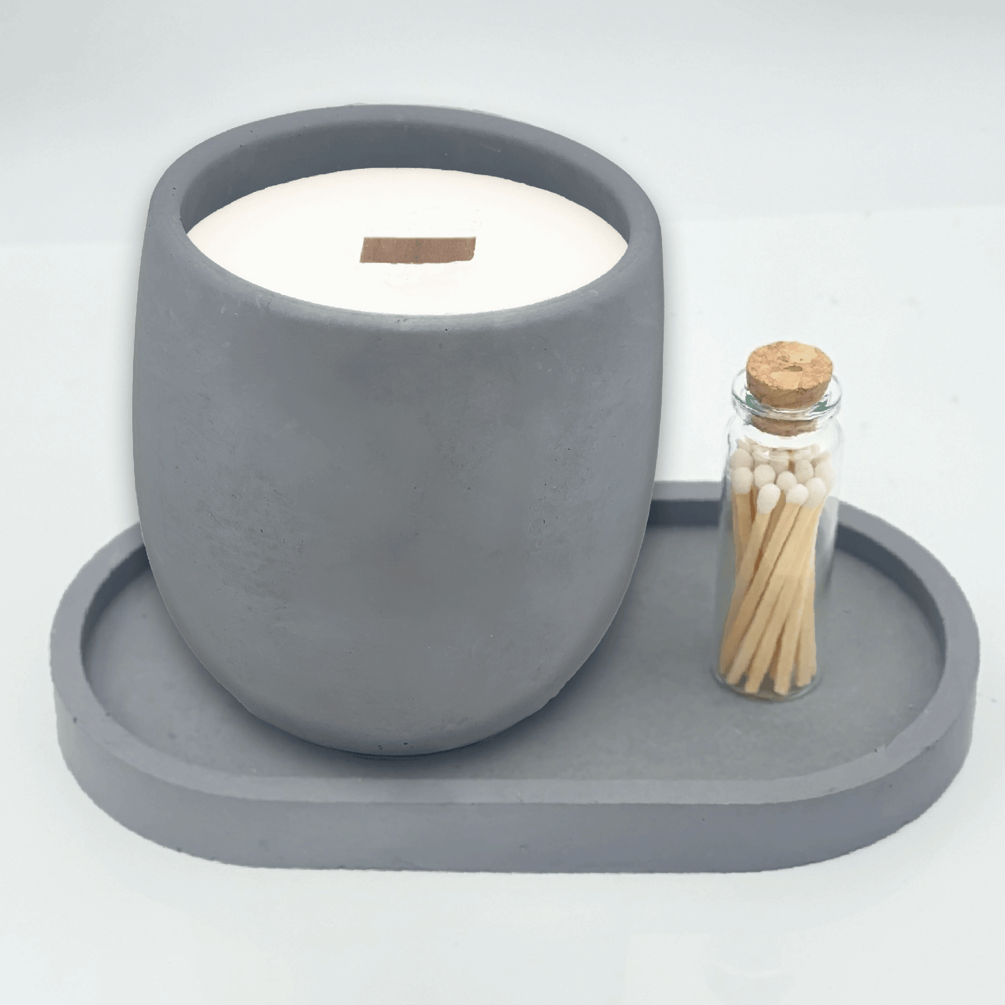 Gray 9 oz. Concrete Candle & Tray Gift Set - your choice of scent with match stick bottle