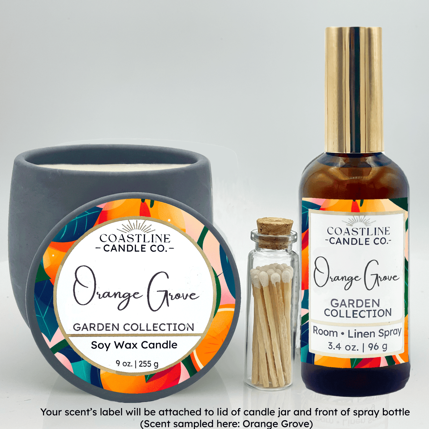 Gray Concrete 9 oz. Candle Jar & Room Spray Gift Set - your choice of scent with match stick bottle