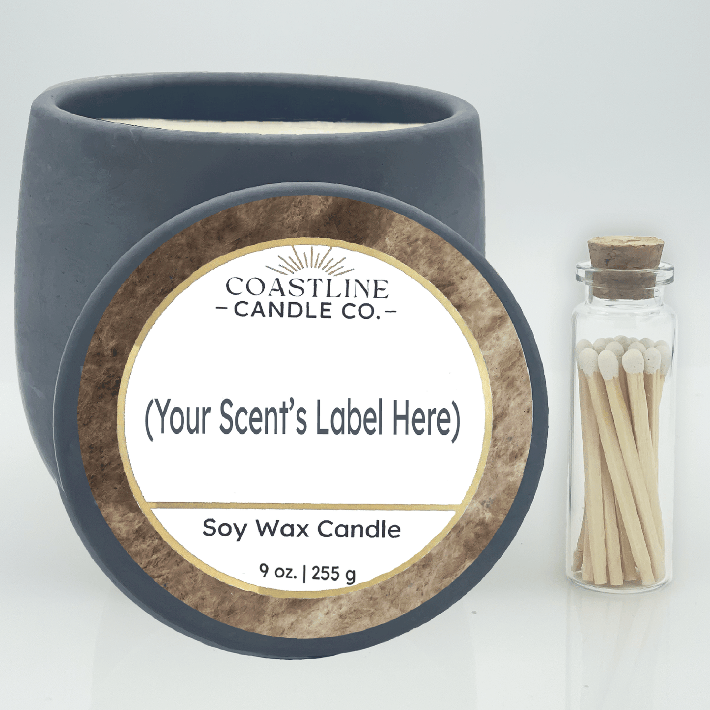 Gray 9 oz. Concrete Jar Gift Set - your choice of scent with match stick bottle