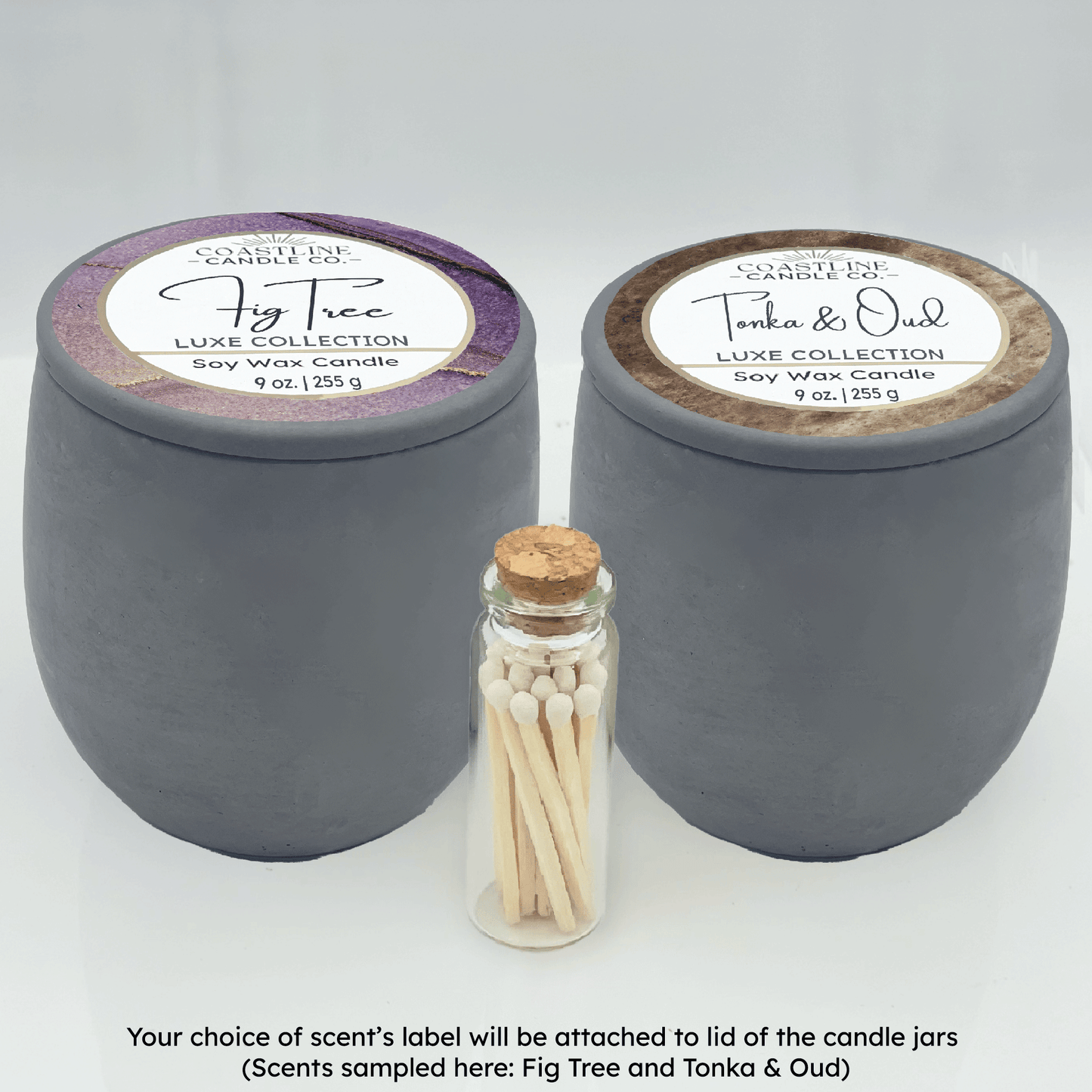 Gray 9 oz. Concrete 2 Jar Gift Set - your choice of scent with match stick bottle