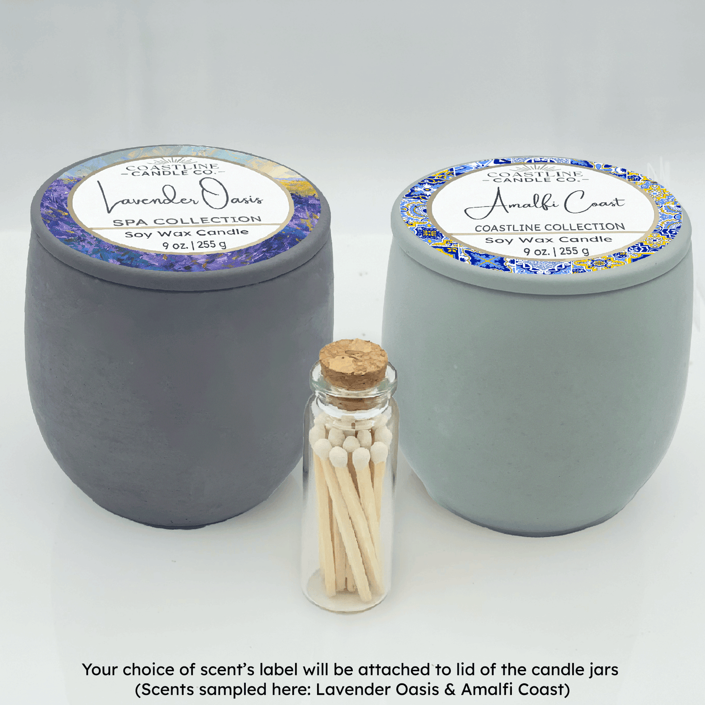 Gray & Green 9 oz. Concrete 2 Jar Gift Set - your choice of scent with match stick bottle