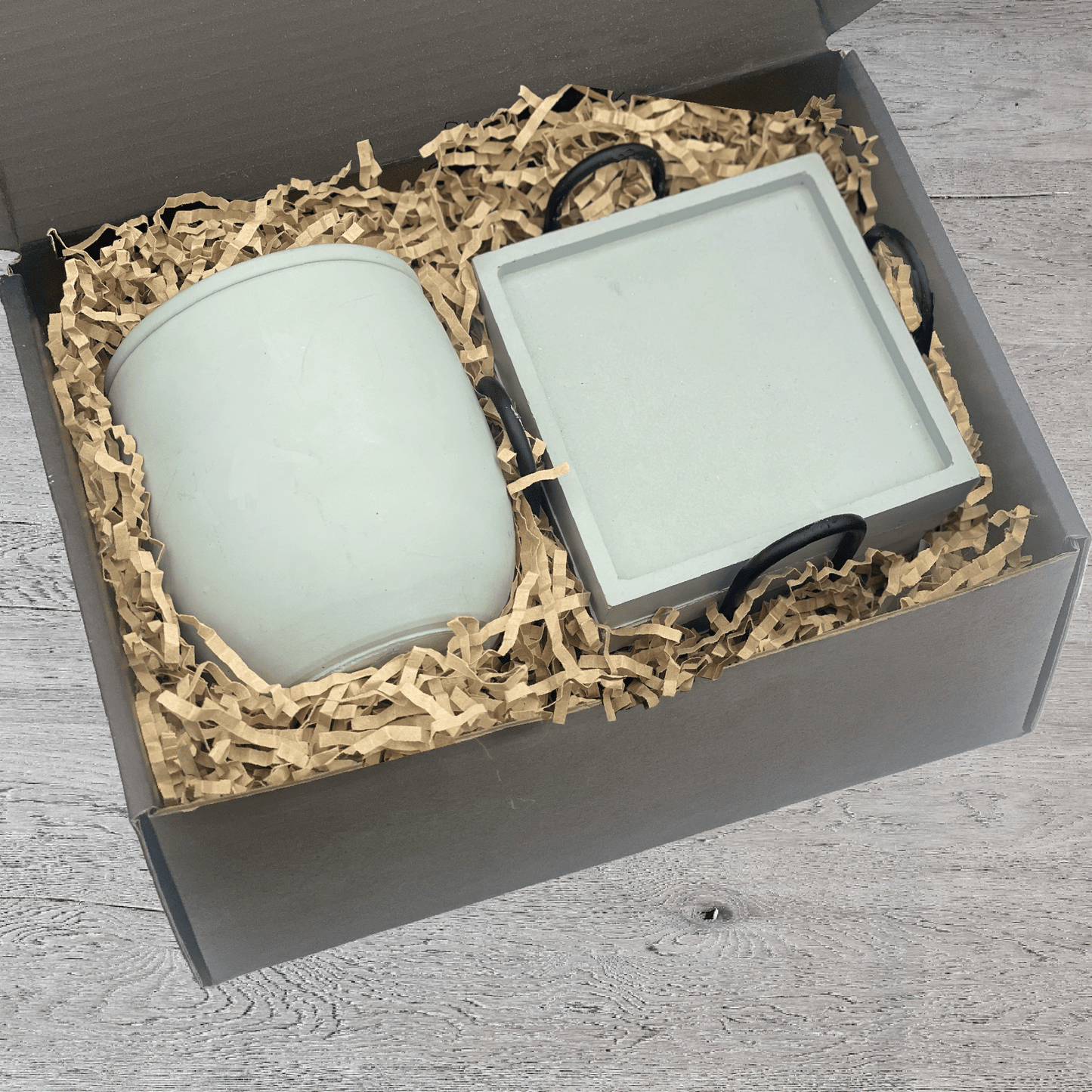 Green Concrete Candle & Set of 4 Coasters with Holder Gift Set - your choice of scent