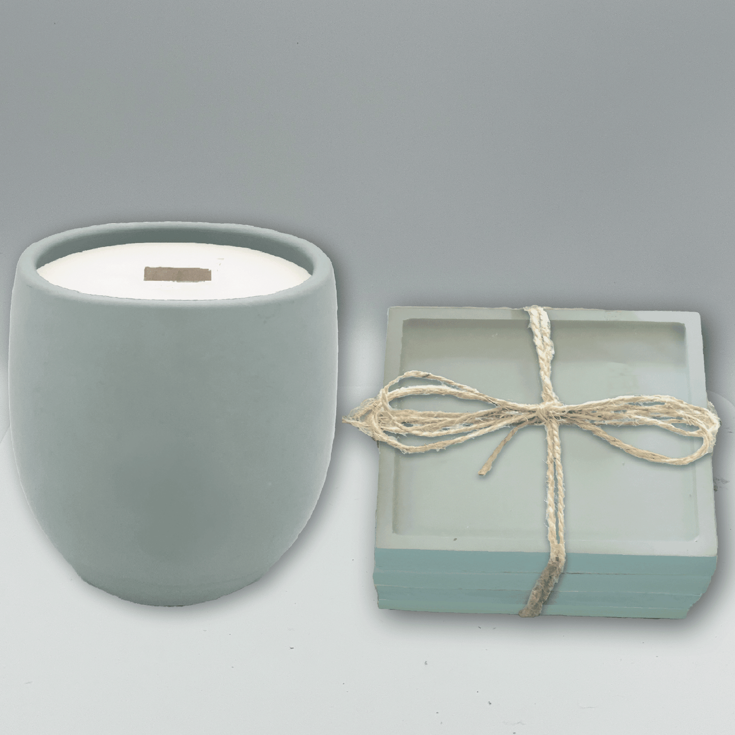 Green Concrete Candle & Set of 4 Coasters Gift Set - your choice of scent