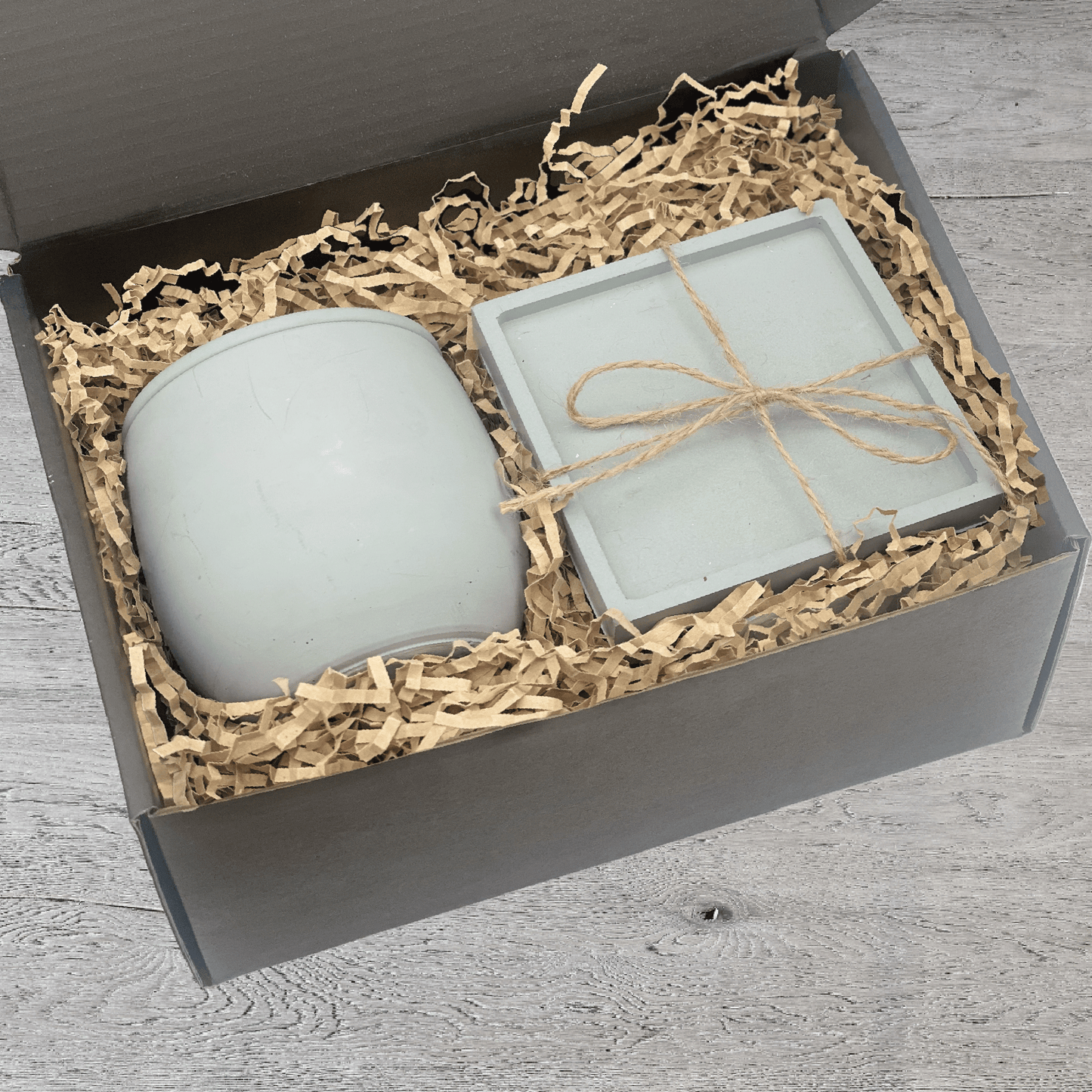 Green Concrete Candle & Set of 4 Coasters Gift Set - your choice of scent