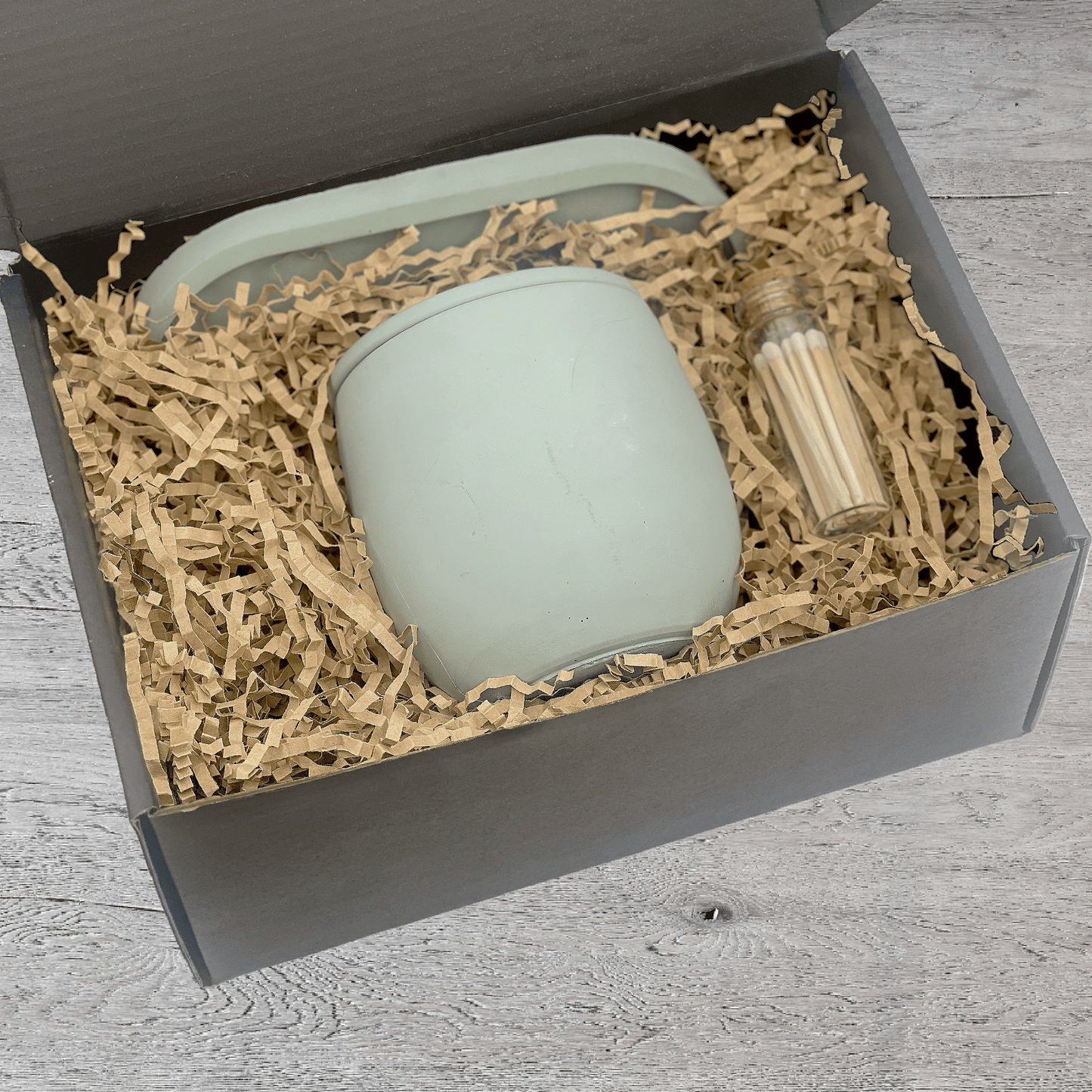 Green 9 oz. Concrete Candle & Tray Gift Set - your choice of scent with match stick bottle