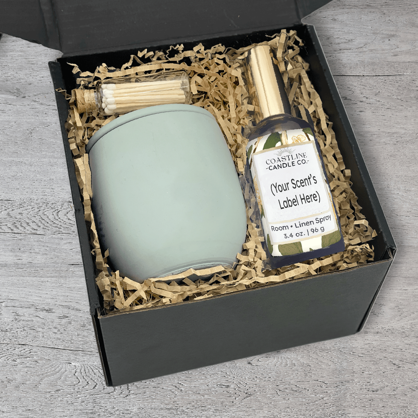 Green Concrete 9 oz. Candle Jar & Room Spray Gift Set - your choice of scent with match stick bottle